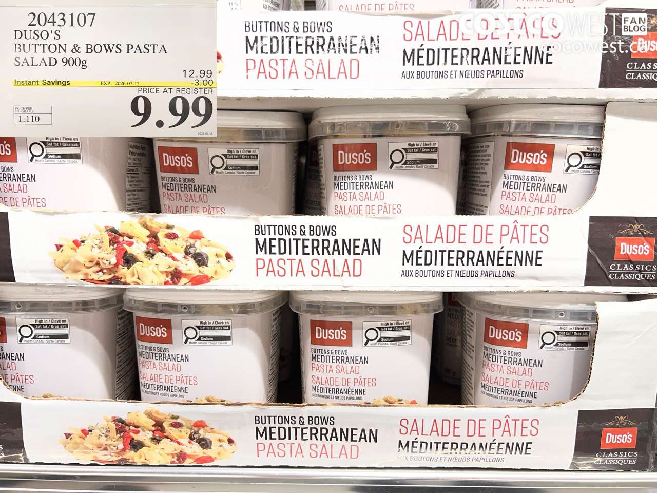 2043107 DUSO'S BUTTON & BOWS PASTA SALAD 900G ($3.00 INSTANT SAVINGS EXPIRES ON 2026-07-12) $9.99