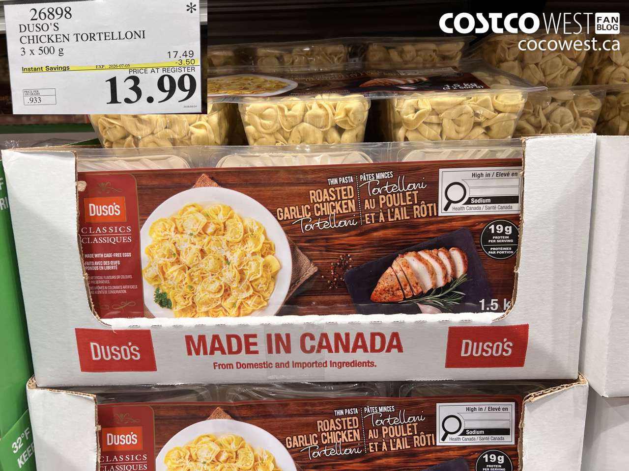 26898 DUSO'S CHICKEN TORTELLONI 3 X 500 G ($3.50 INSTANT SAVINGS EXPIRES ON 2026-07-05) $13.99