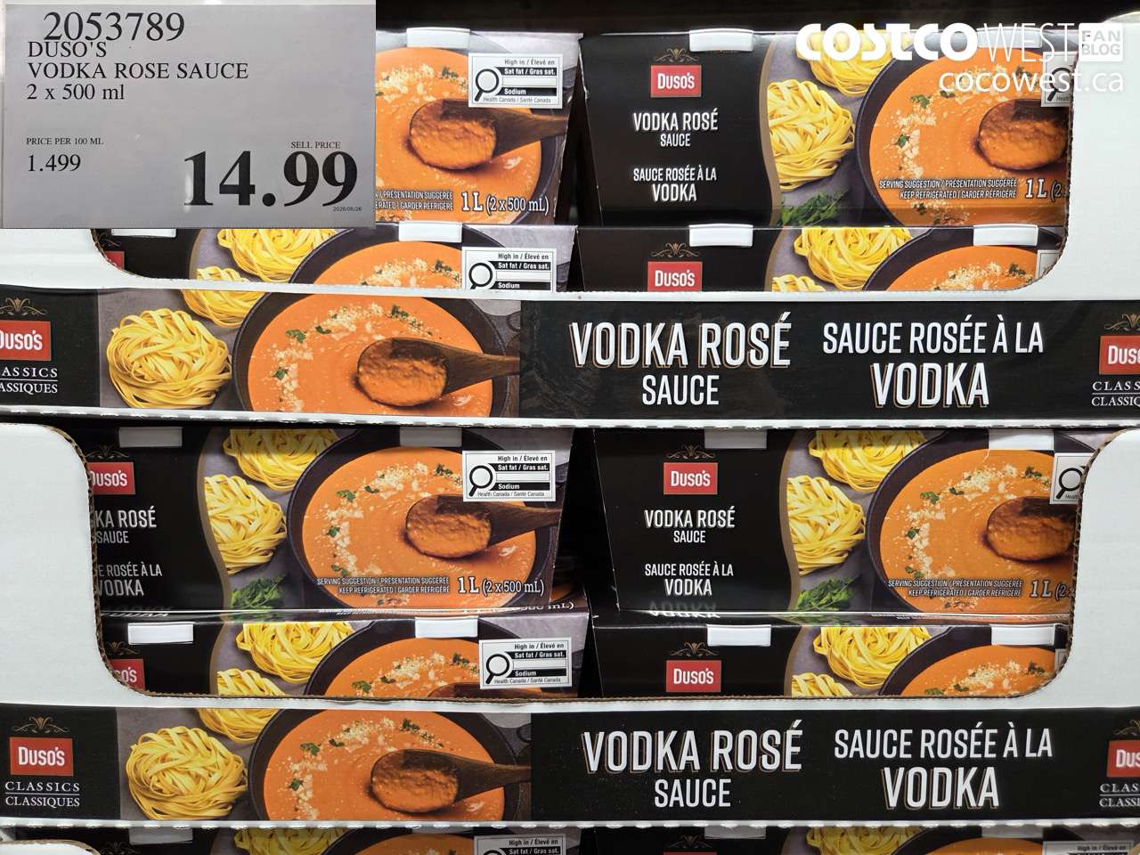 2053789 DUSO'S VODKA ROSE SAUCE 2 X 500 ML $14.99