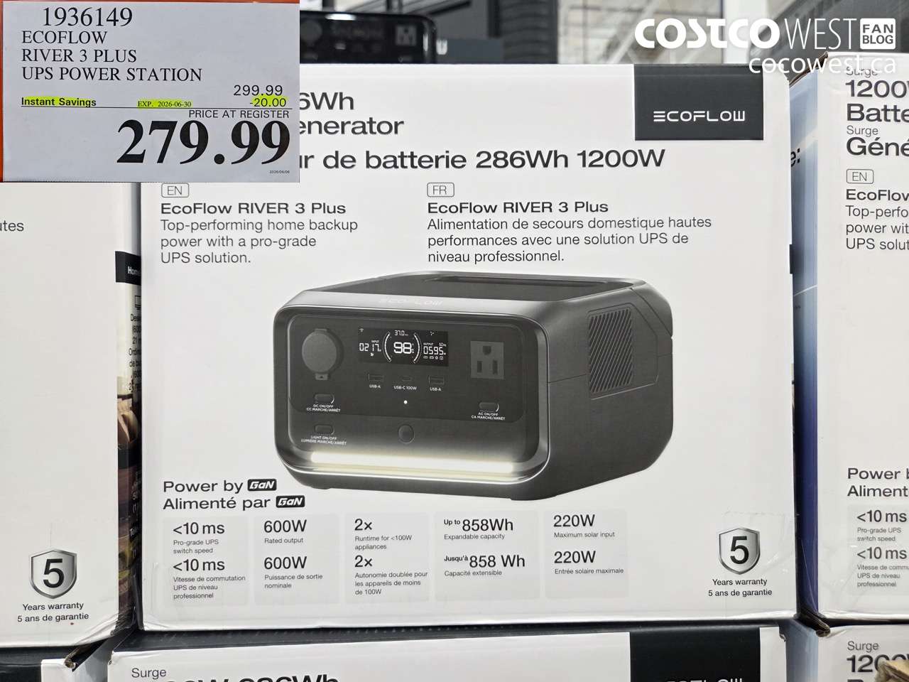 1936149 ECOFLOW RIVER 3 PLUS UPS POWER STATION ($20.00 INSTANT SAVINGS EXPIRES ON 2026-06-30) $279.99