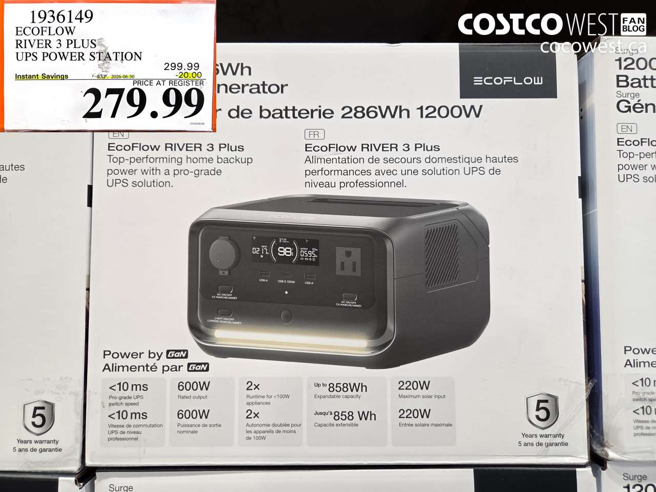 1936149 ECOFLOW RIVER 3 PLUS UPS POWER STATION ($20.00 INSTANT SAVINGS EXPIRES ON 2026-06-30) $279.99