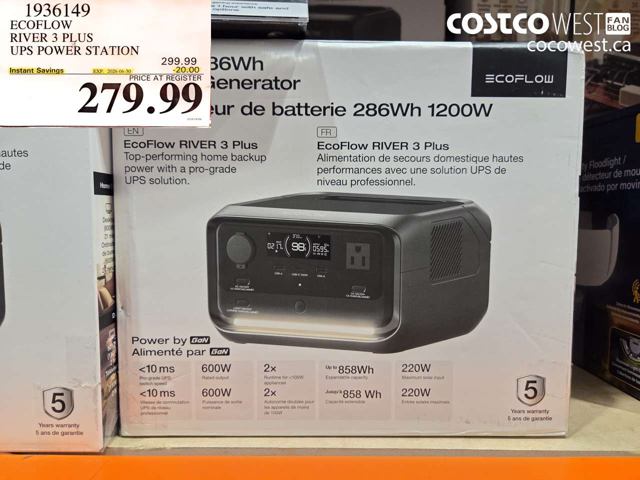 1936149 ECOFLOW RIVER 3 PLUS UPS POWER STATION ($20.00 INSTANT SAVINGS EXPIRES ON 2026-06-30) $279.99