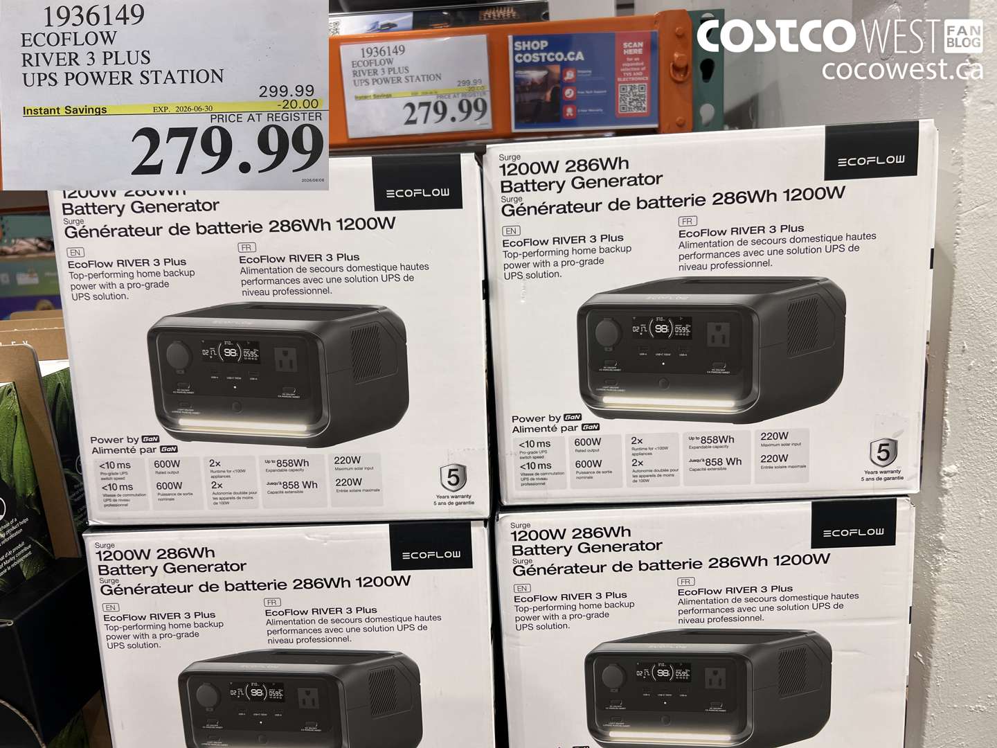 1936149 ECOFLOW RIVER 3 PLUS UPS POWER STATION ($20.00 INSTANT SAVINGS EXPIRES ON 2026-06-30) $279.99