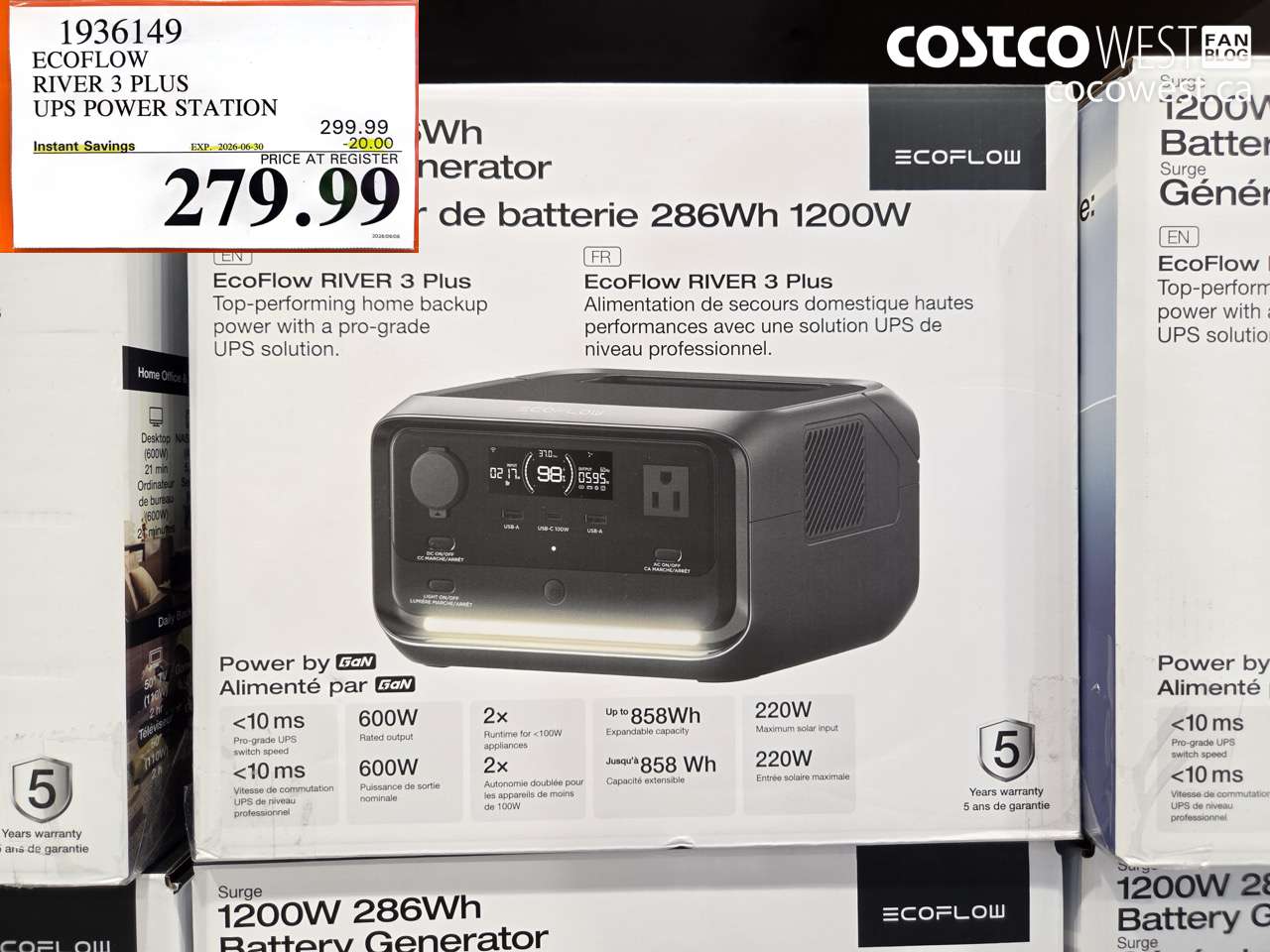1936149 ECOFLOW RIVER 3 PLUS UPS POWER STATION ($20.00 INSTANT SAVINGS EXPIRES ON 2026-06-30) $279.99