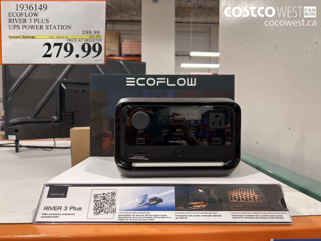 1936149 ECOFLOW RIVER 3 PLUS UPS POWER STATION ($20.00 INSTANT SAVINGS EXPIRES ON 2026-06-30) $279.99