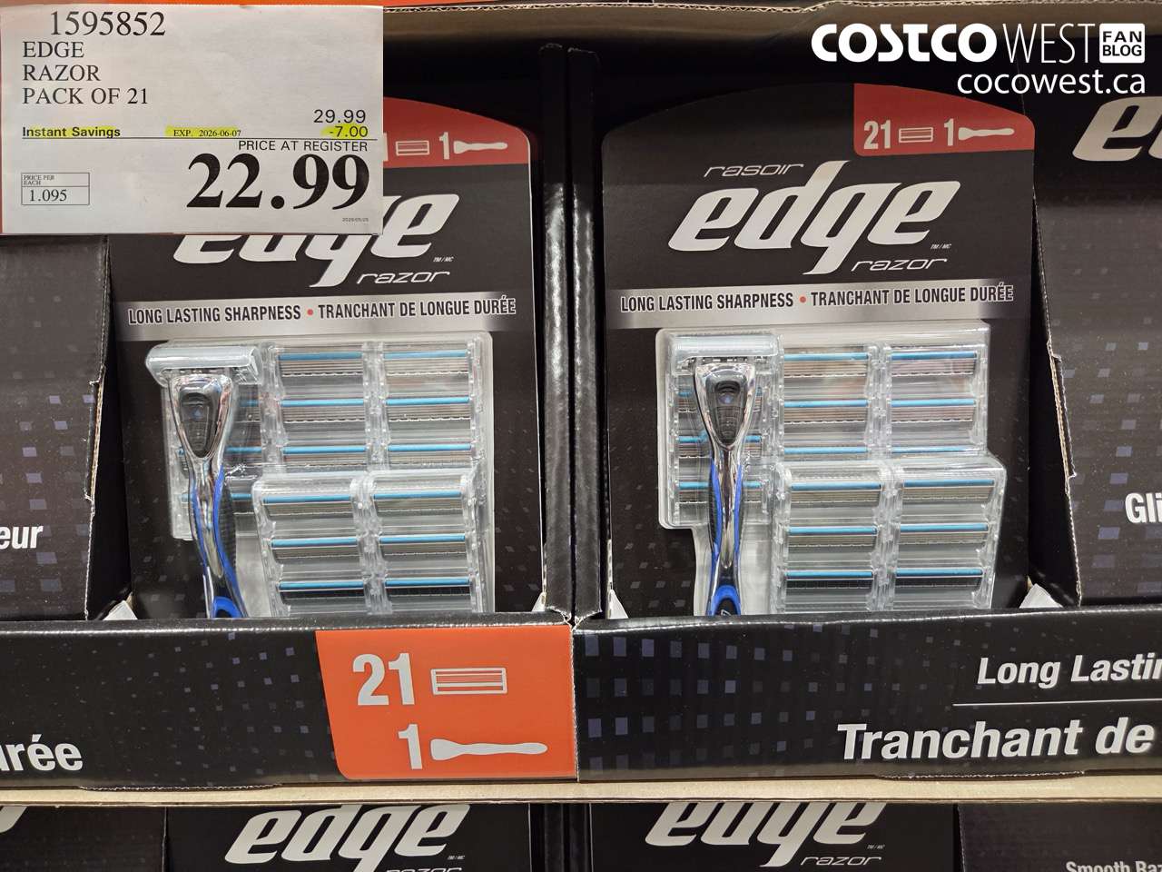 1595852 EDGE RAZOR PACK OF 21 ($7.00 INSTANT SAVINGS EXPIRES ON 2026-06-07) $22.99