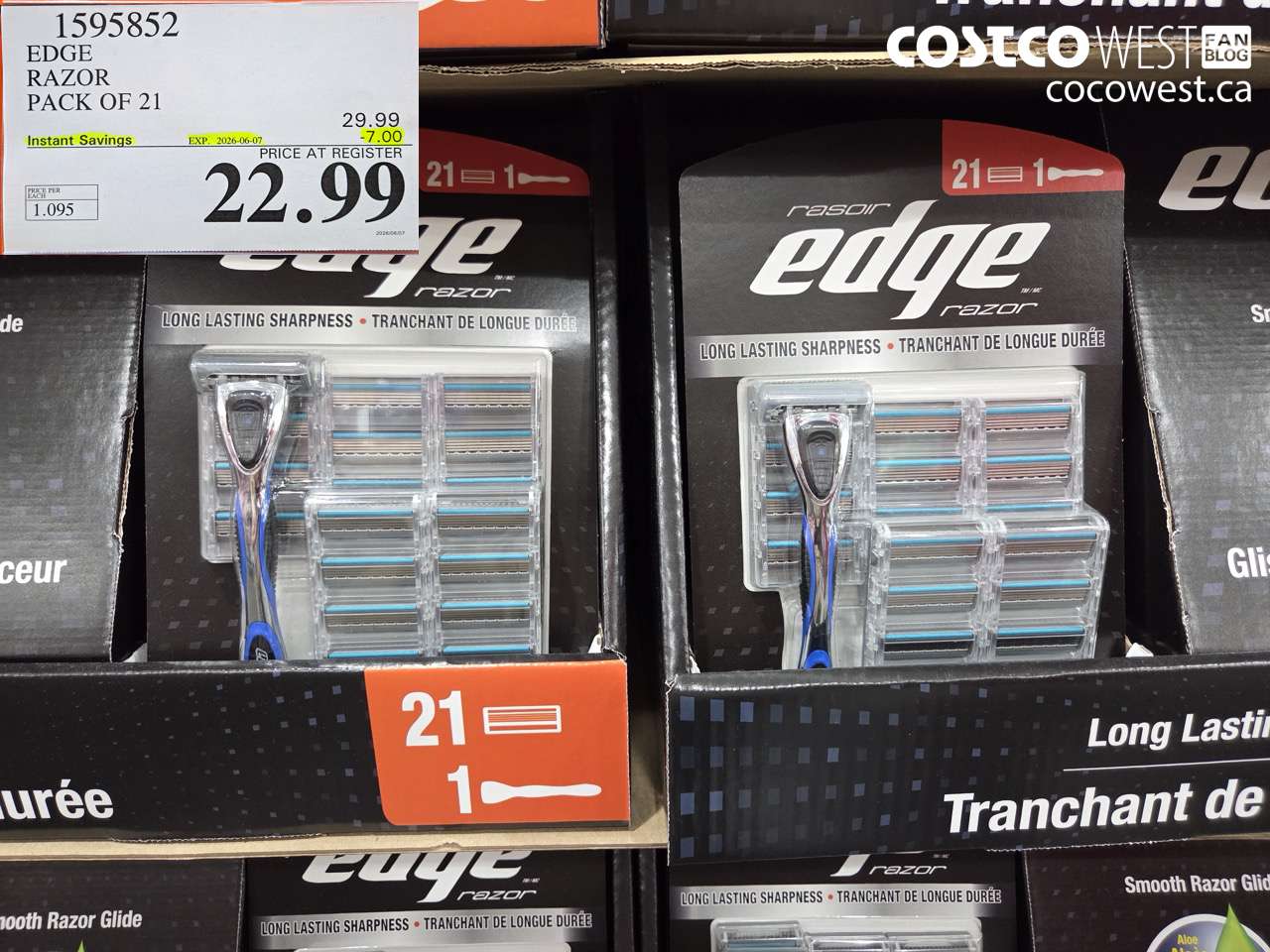 1595852 EDGE RAZOR PACK OF 21 ($7.00 INSTANT SAVINGS EXPIRES ON 2026-06-07) $22.99
