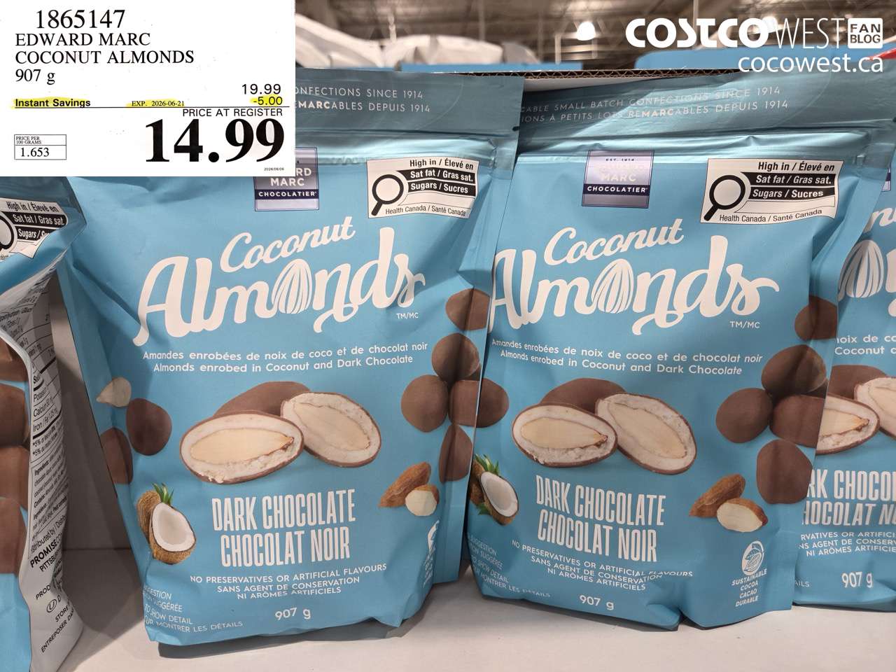 1865147 EDWARD MARC COCONUT ALMONDS 907 G ($5.00 INSTANT SAVINGS EXPIRES ON 2026-06-21) $14.99