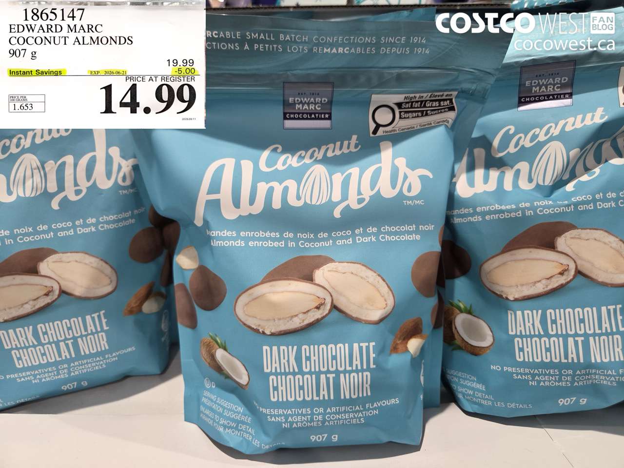 1865147 EDWARD MARC COCONUT ALMONDS 907 G ($5.00 INSTANT SAVINGS EXPIRES ON 2026-06-21) $14.99