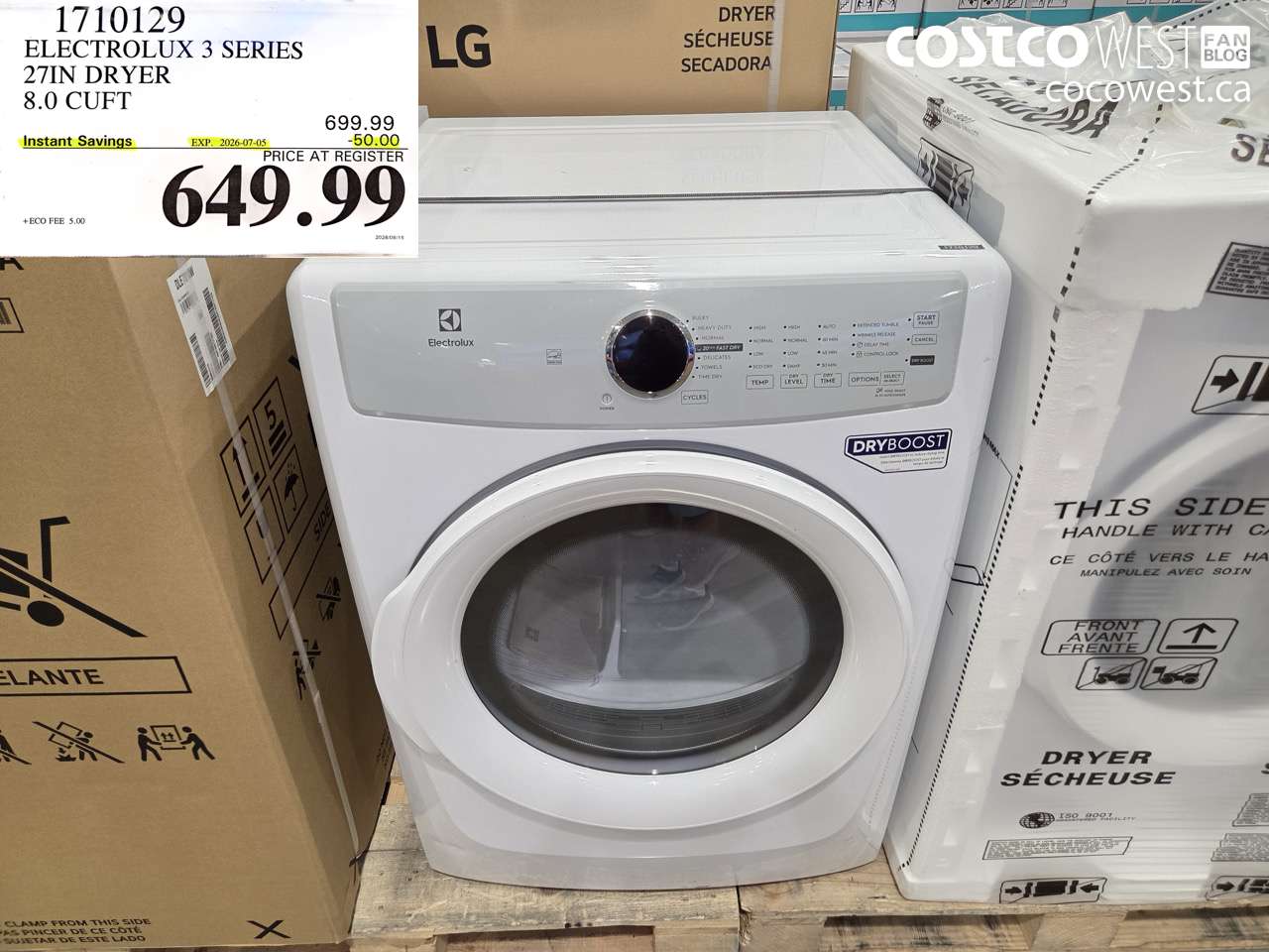1710129 ELECTROLUX 3 SERIES 27IN DRYER 8.0 CUFT ($50.00 INSTANT SAVINGS EXPIRES ON 2026-07-05) $649.99