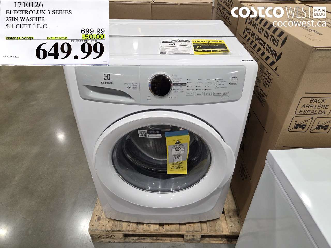 1710126 ELECTROLUX 3 SERIES 27IN WASHER 5.1 CUFT I.E.C. ($50.00 INSTANT SAVINGS EXPIRES ON 2026-07-05) $649.99
