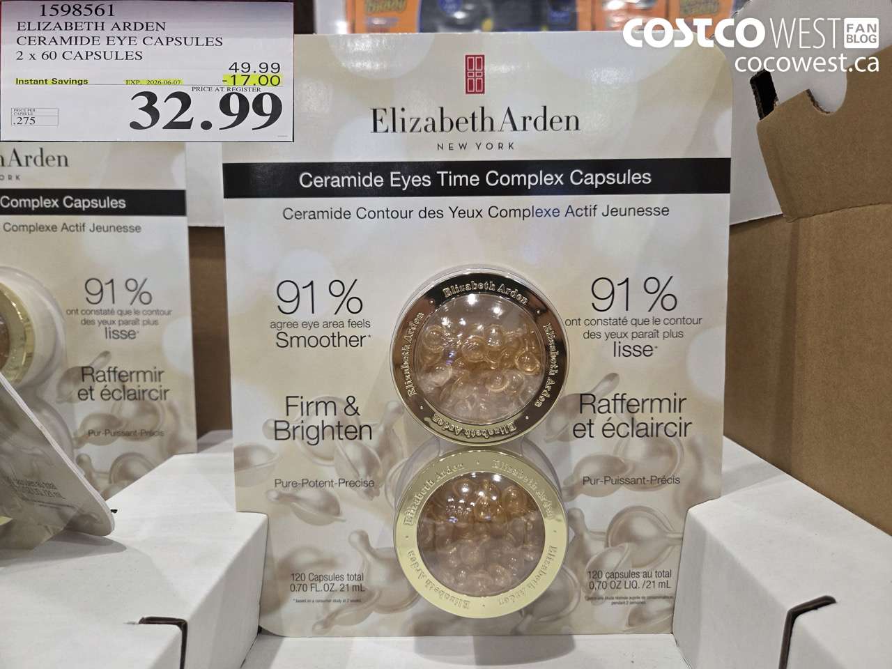 1598561 ELIZABETH ARDEN CERAMIDE EYE CAPSULES 2 X 60 CAPSULES ($17.00 INSTANT SAVINGS EXPIRES ON 2026-06-07) $32.99