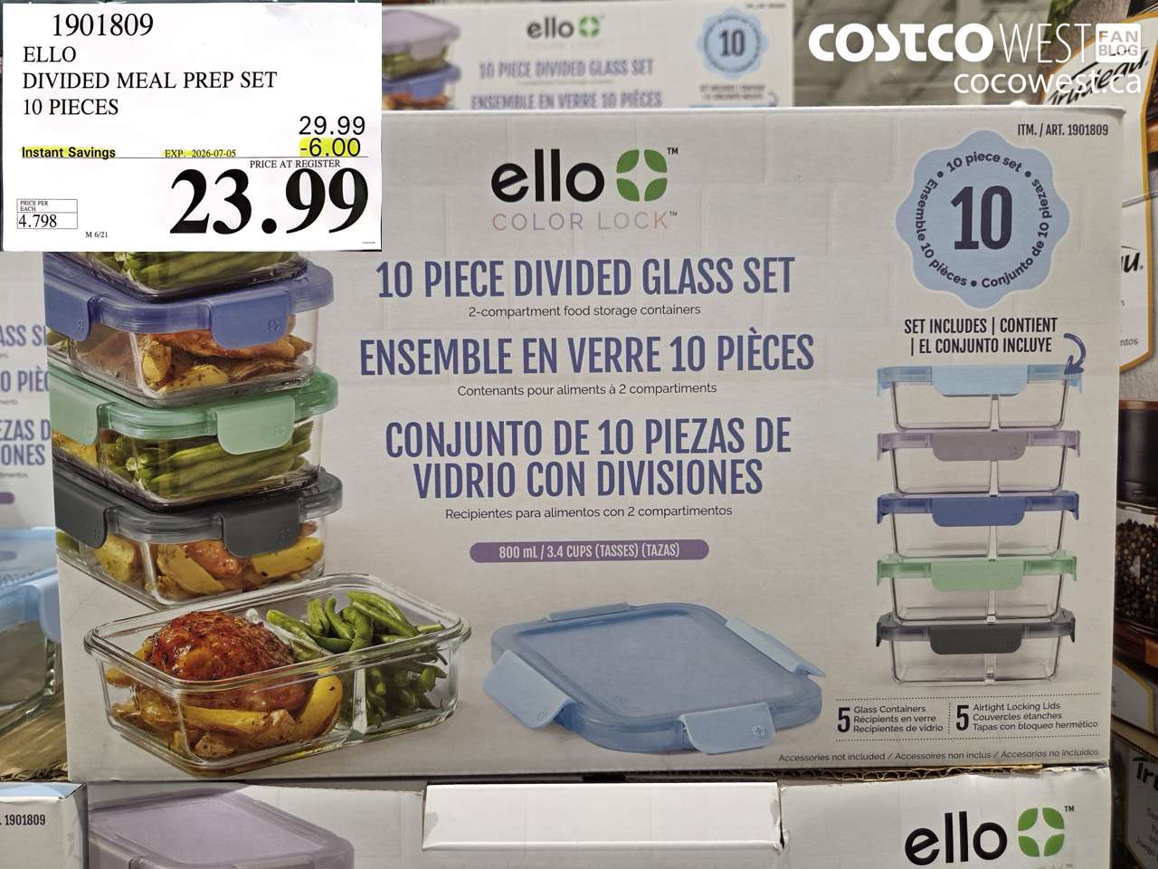 1901809 ELLO DIVIDED MEAL PREP SET 10 PIECES ($6.00 INSTANT SAVINGS EXPIRES ON 2026-07-05) $23.99