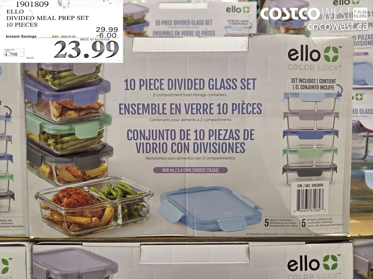 1901809 ELLO DIVIDED MEAL PREP SET 10 PIECES ($6.00 INSTANT SAVINGS EXPIRES ON 2026-07-05) $23.99