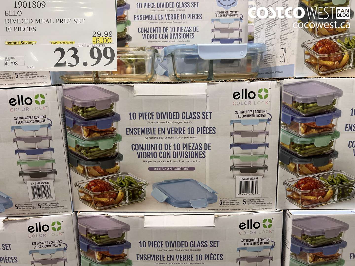 1901809 ELLO DIVIDED MEAL PREP SET 10 PIECES ($6.00 INSTANT SAVINGS EXPIRES ON 2026-07-05) $23.99