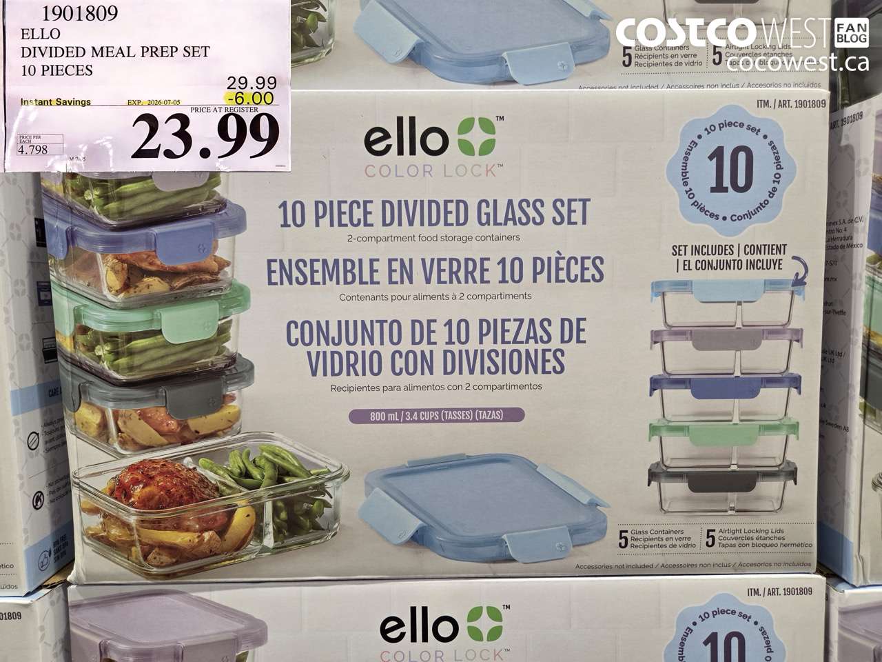 1901809 ELLO DIVIDED MEAL PREP SET 10 PIECES ($6.00 INSTANT SAVINGS EXPIRES ON 2026-07-05) $23.99