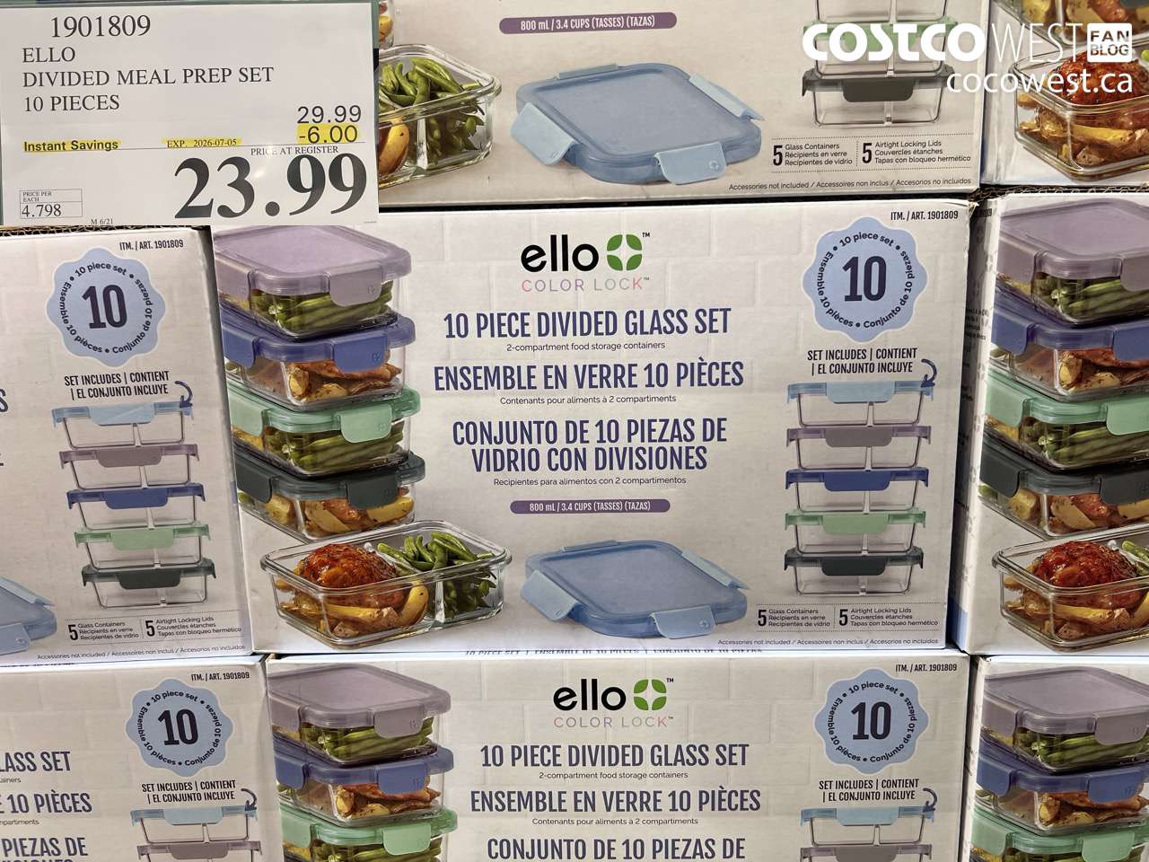 1901809 ELLO DIVIDED MEAL PREP SET 10 PIECES ($6.00 INSTANT SAVINGS EXPIRES ON 2026-07-05) $23.99