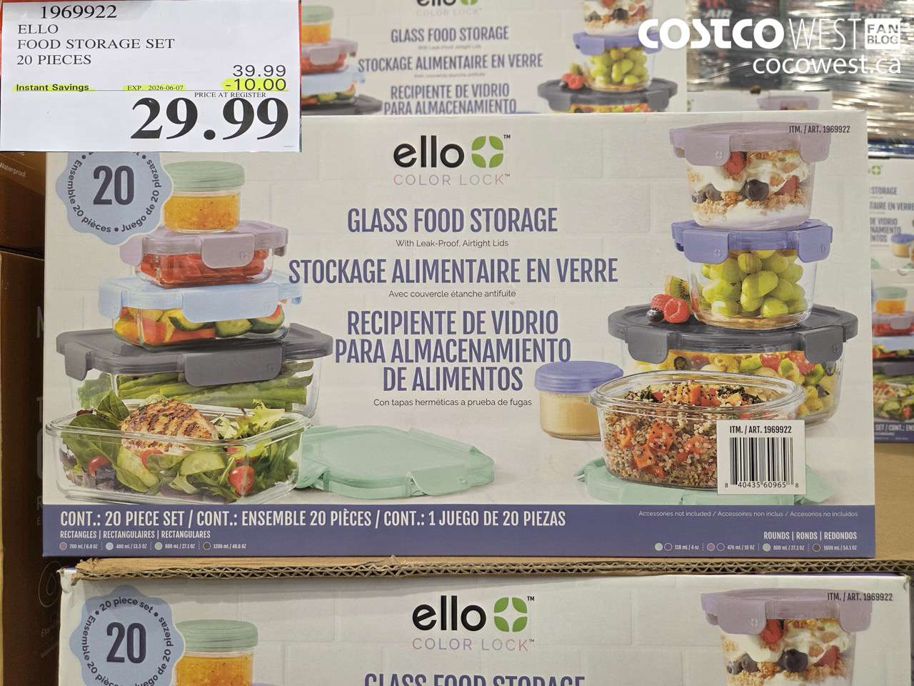 1969922 ELLO FOOD STORAGE SET 20 PIECES ($10.00 INSTANT SAVINGS EXPIRES ON 2026-06-07) $29.99