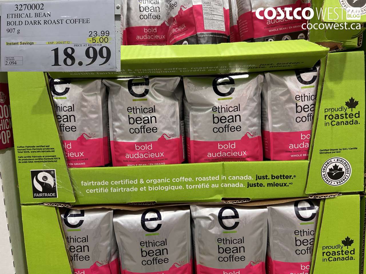 3270002 ETHICAL BEAN BOLD DARK ROAST COFFEE 907 G ($5.00 INSTANT SAVINGS EXPIRES ON 2026-07-12) $18.99