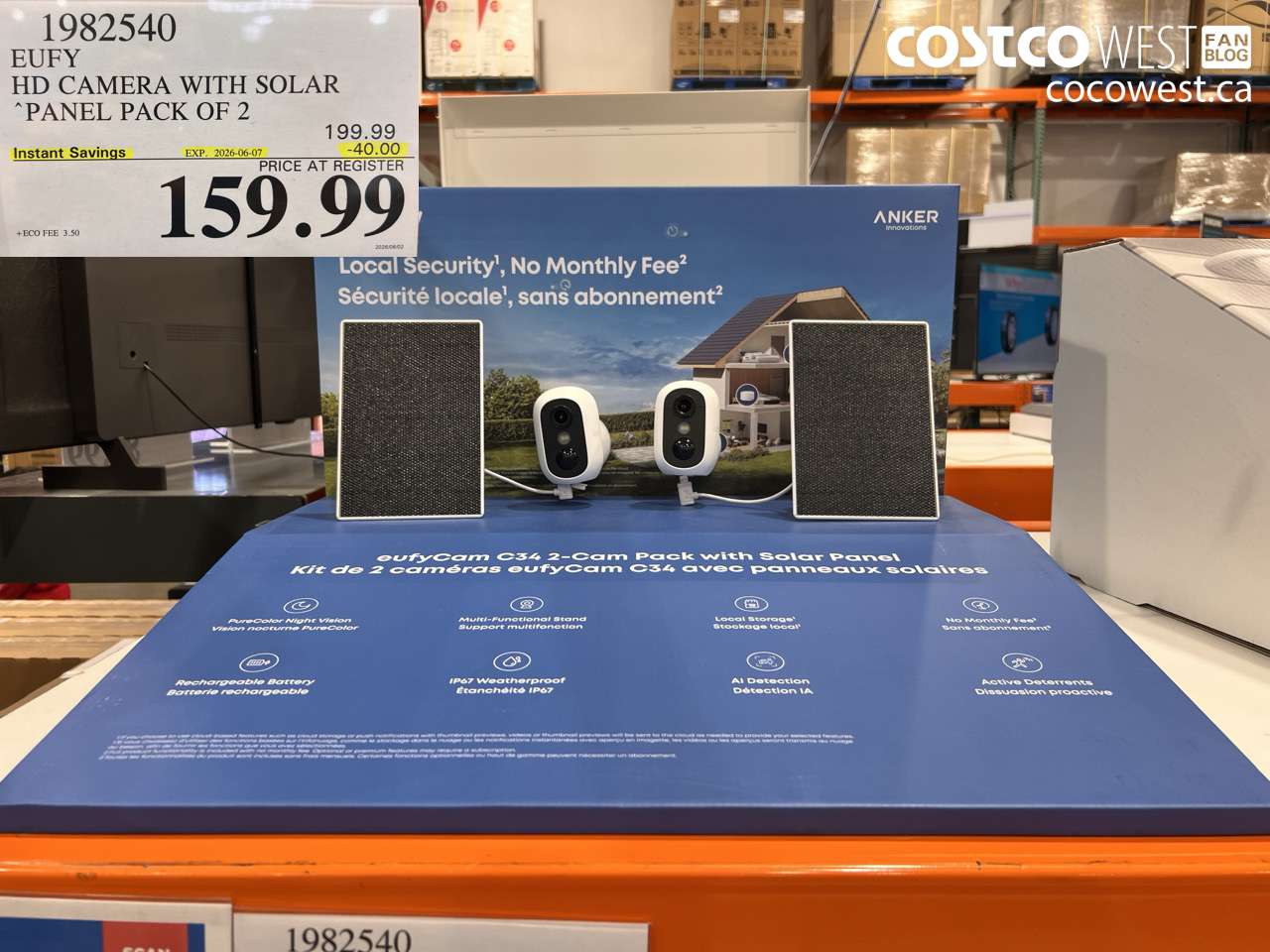 1982540 EUFY HD CAMERA WITH SOLAR PANEL PACK OF 2 ($40.00 INSTANT SAVINGS EXPIRES ON 2026-06-07) $159.99
