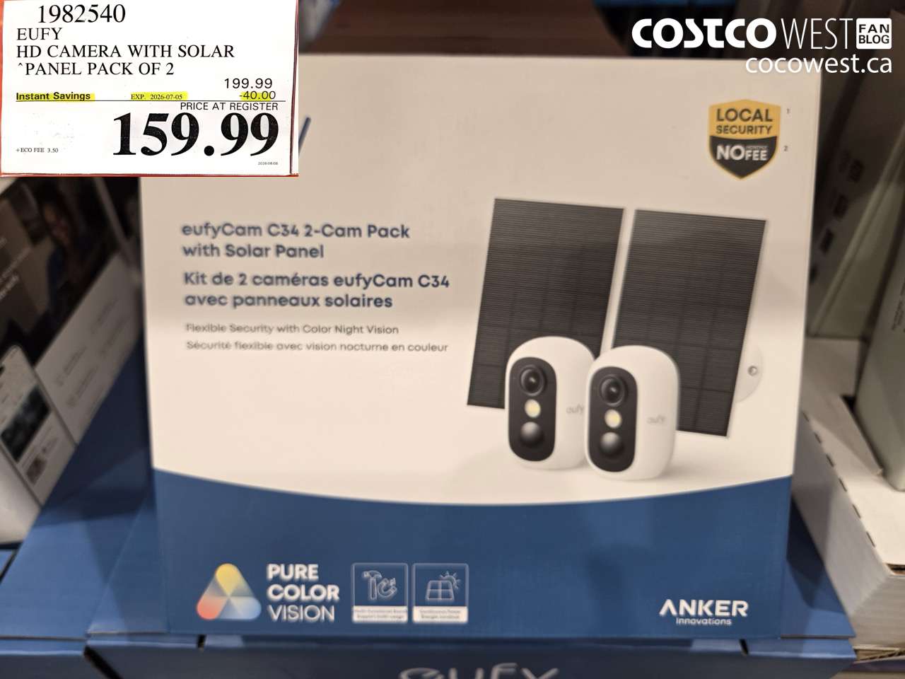 1982540 EUFY HD CAMERA WITH SOLAR PANEL PACK OF 2 ($40.00 INSTANT SAVINGS EXPIRES ON 2026-07-05) $159.99