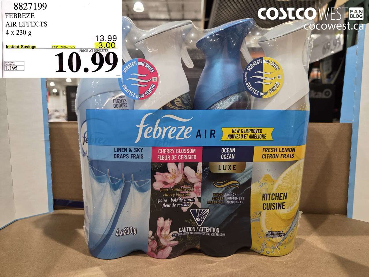 8827199 FEBREZE AIR EFFECTS 4 X 230 G ($3.00 INSTANT SAVINGS EXPIRES ON 2026-07-05) $10.99