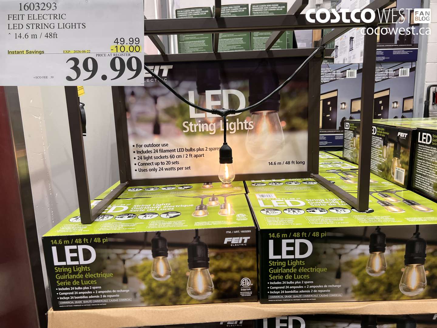 1603293 FEIT ELECTRIC LED STRING LIGHTS 14.6 M / 48FT ($10.00 INSTANT SAVINGS EXPIRES ON 2026-06-22) $39.99