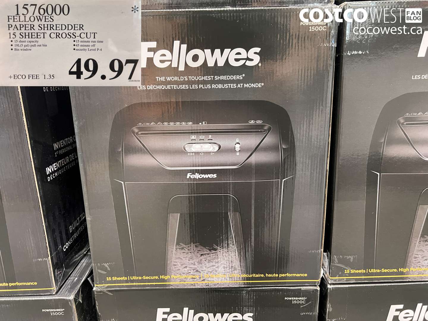 1576000 FELLOWES PAPER SHREDDER 15 SHEET CROSS-CUT $49.97