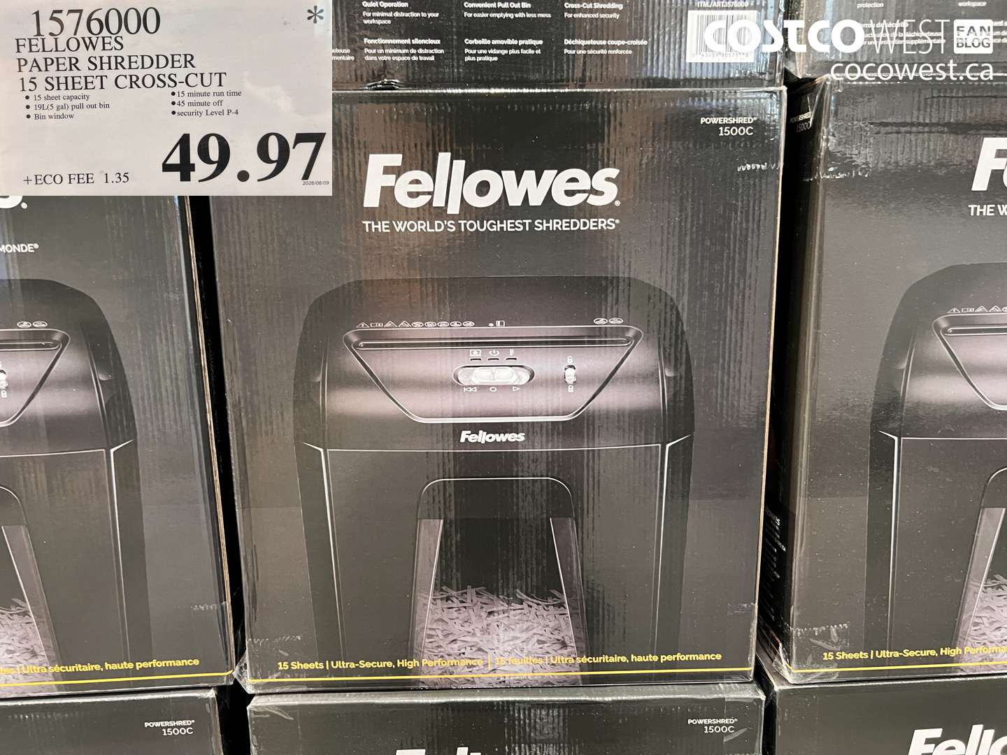1576000 FELLOWES PAPER SHREDDER 15 SHEET CROSS-CUT $49.97