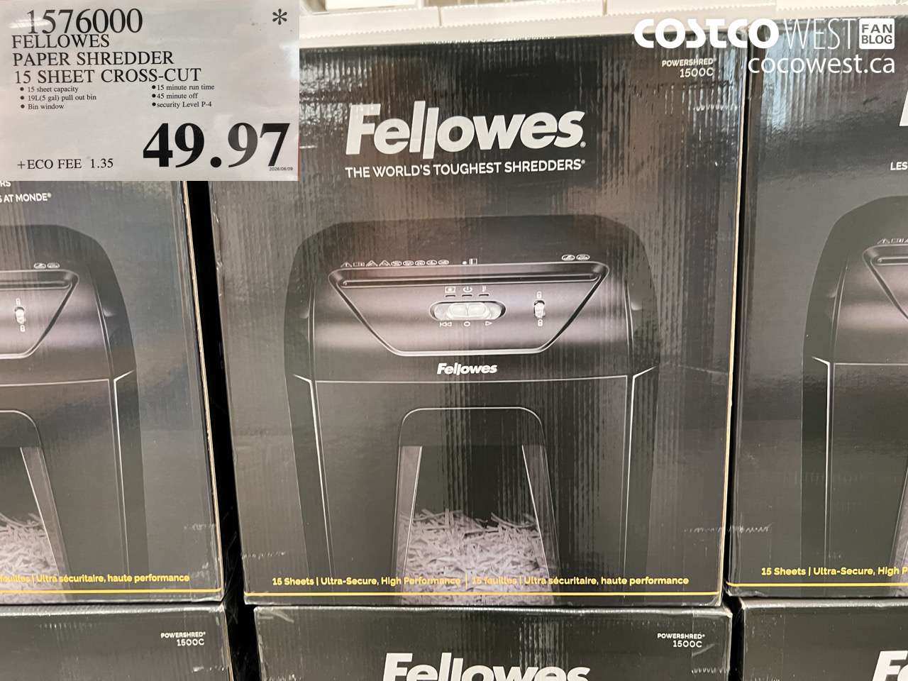 1576000 FELLOWES PAPER SHREDDER 15 SHEET CROSS-CUT $49.97