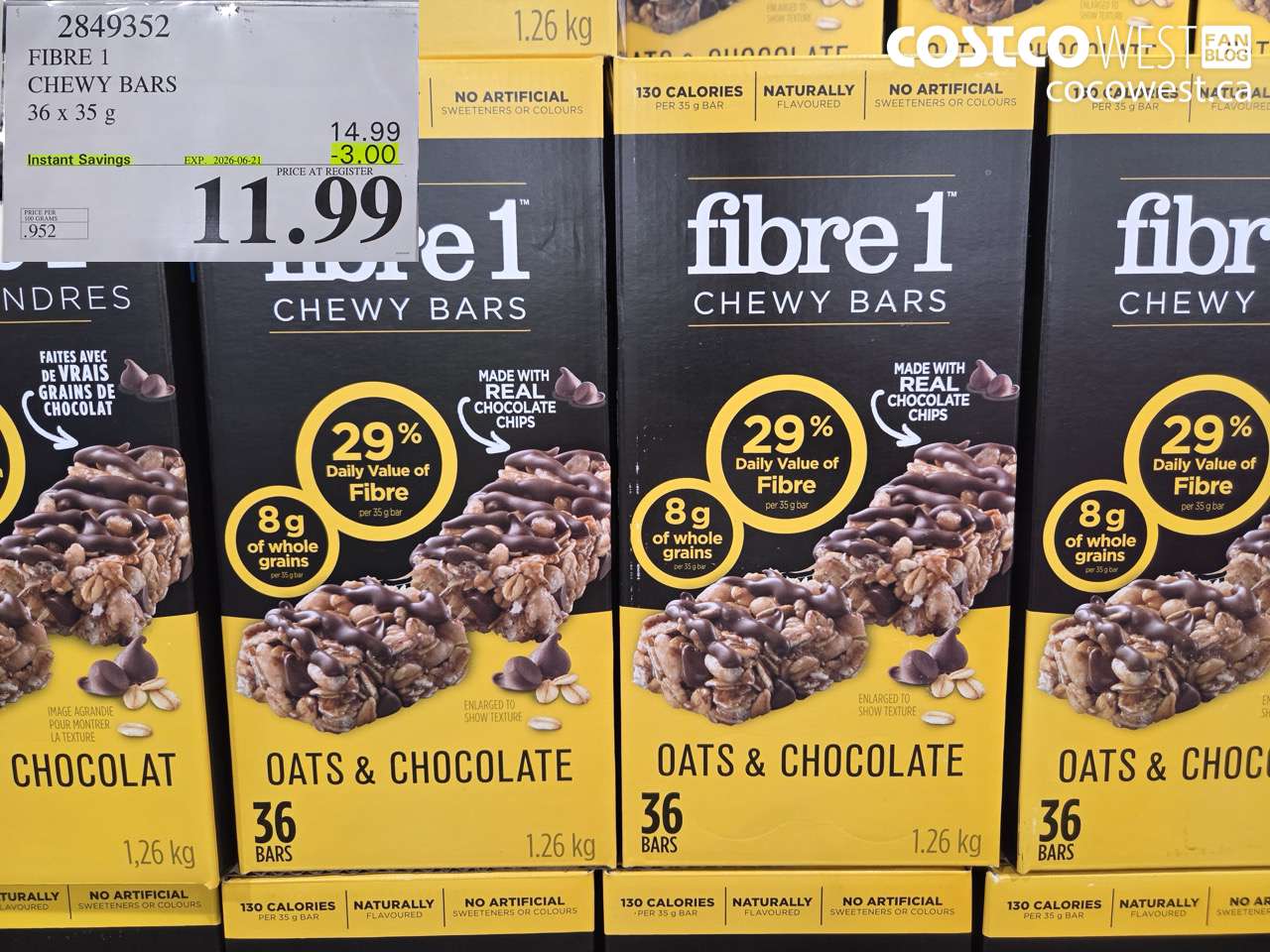 2849352 FIBRE 1 CHEWY BARS 36 X 35 G ($3.00 INSTANT SAVINGS EXPIRES ON 2026-06-21) $11.99