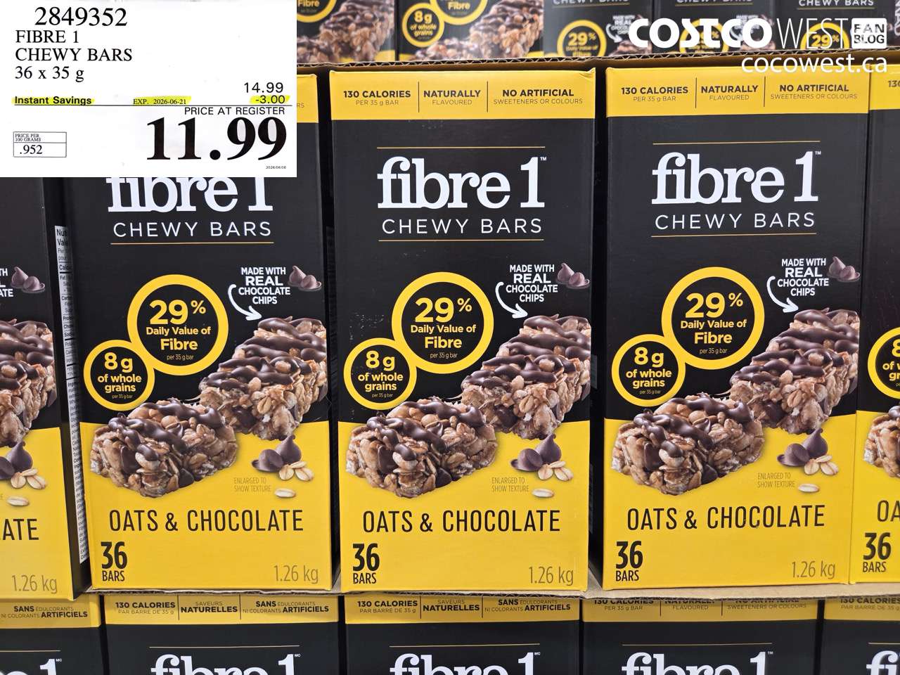 2849352 FIBRE 1 CHEWY BARS 36 X 35 G ($3.00 INSTANT SAVINGS EXPIRES ON 2026-06-21) $11.99