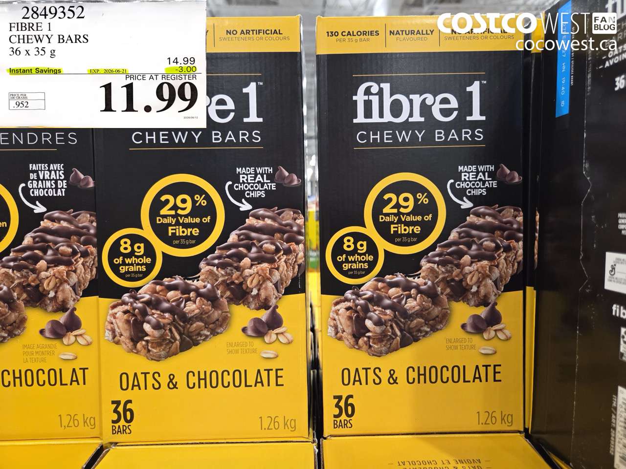 2849352 FIBRE 1 CHEWY BARS 36 X 35 G ($3.00 INSTANT SAVINGS EXPIRES ON 2026-06-21) $11.99