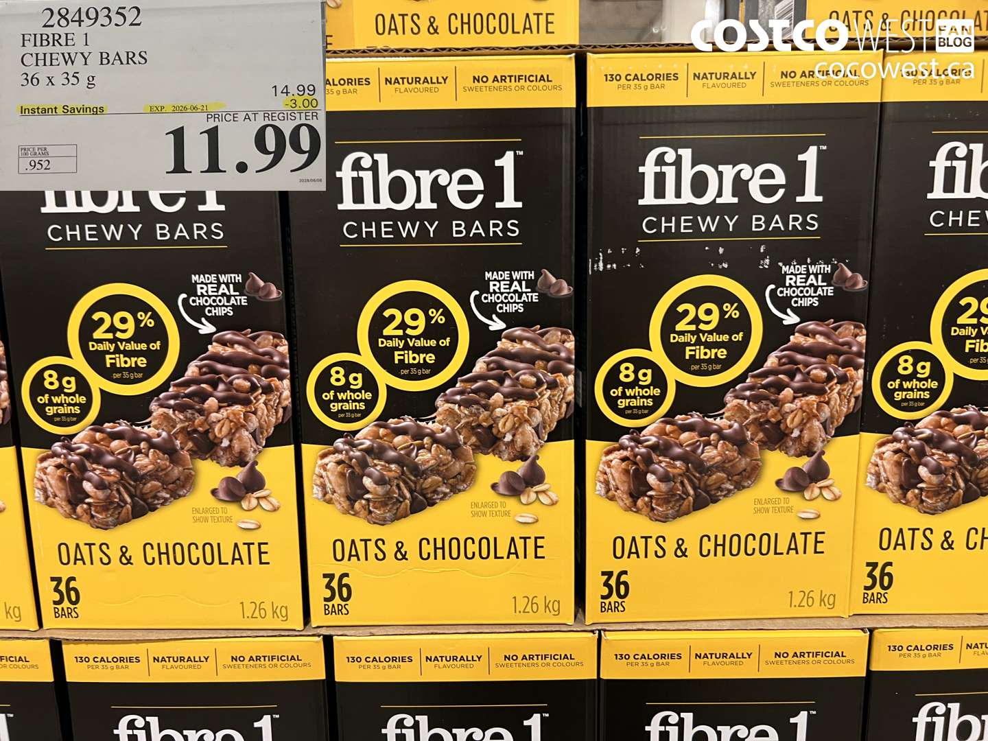 2849352 FIBRE 1 CHEWY BARS 36 X 35 G ($3.00 INSTANT SAVINGS EXPIRES ON 2026-06-21) $11.99