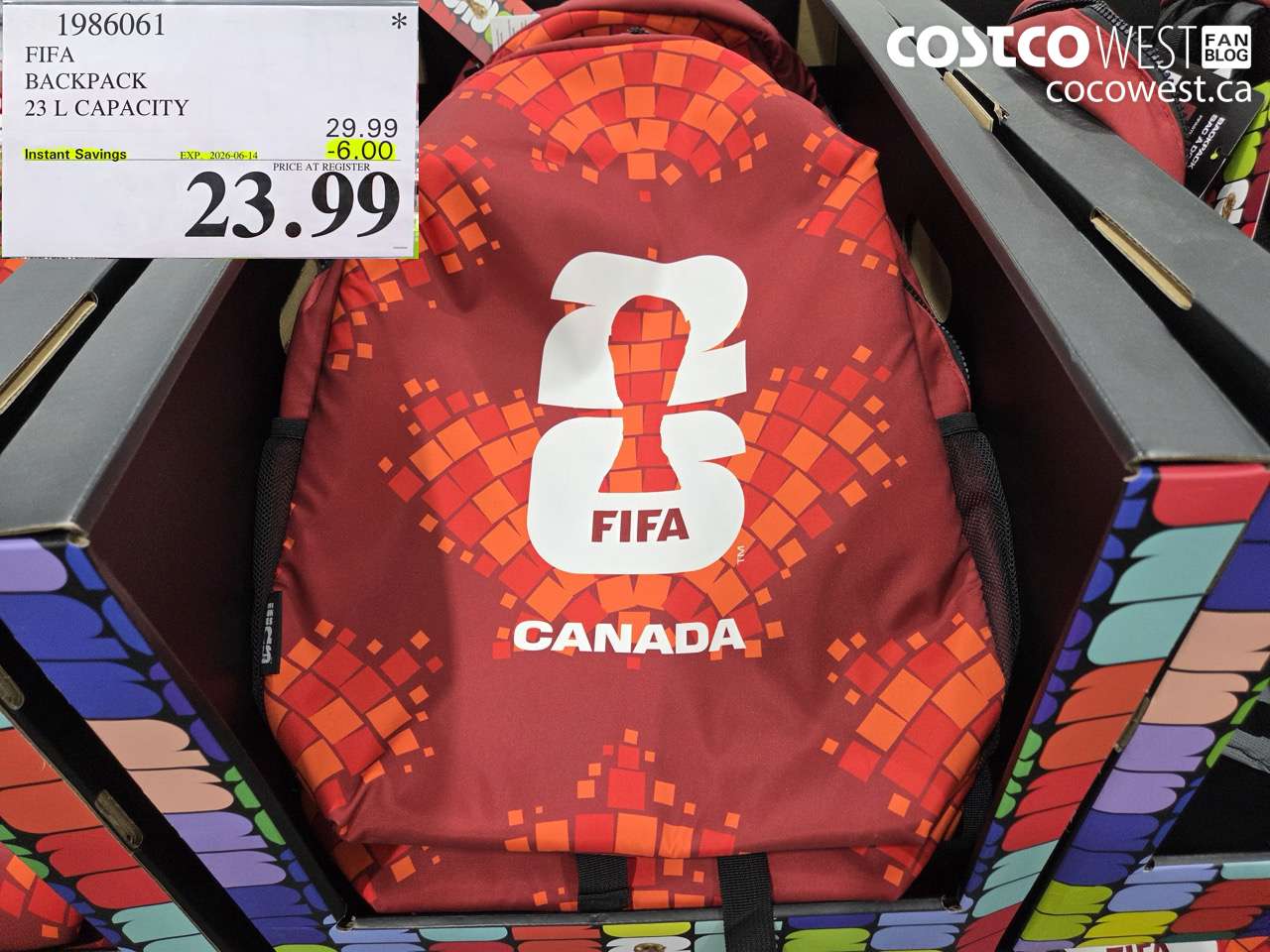 1986061 FIFA BACKPACK 23 L CAPACITY ($6.00 INSTANT SAVINGS EXPIRES ON 2026-06-14) $23.99