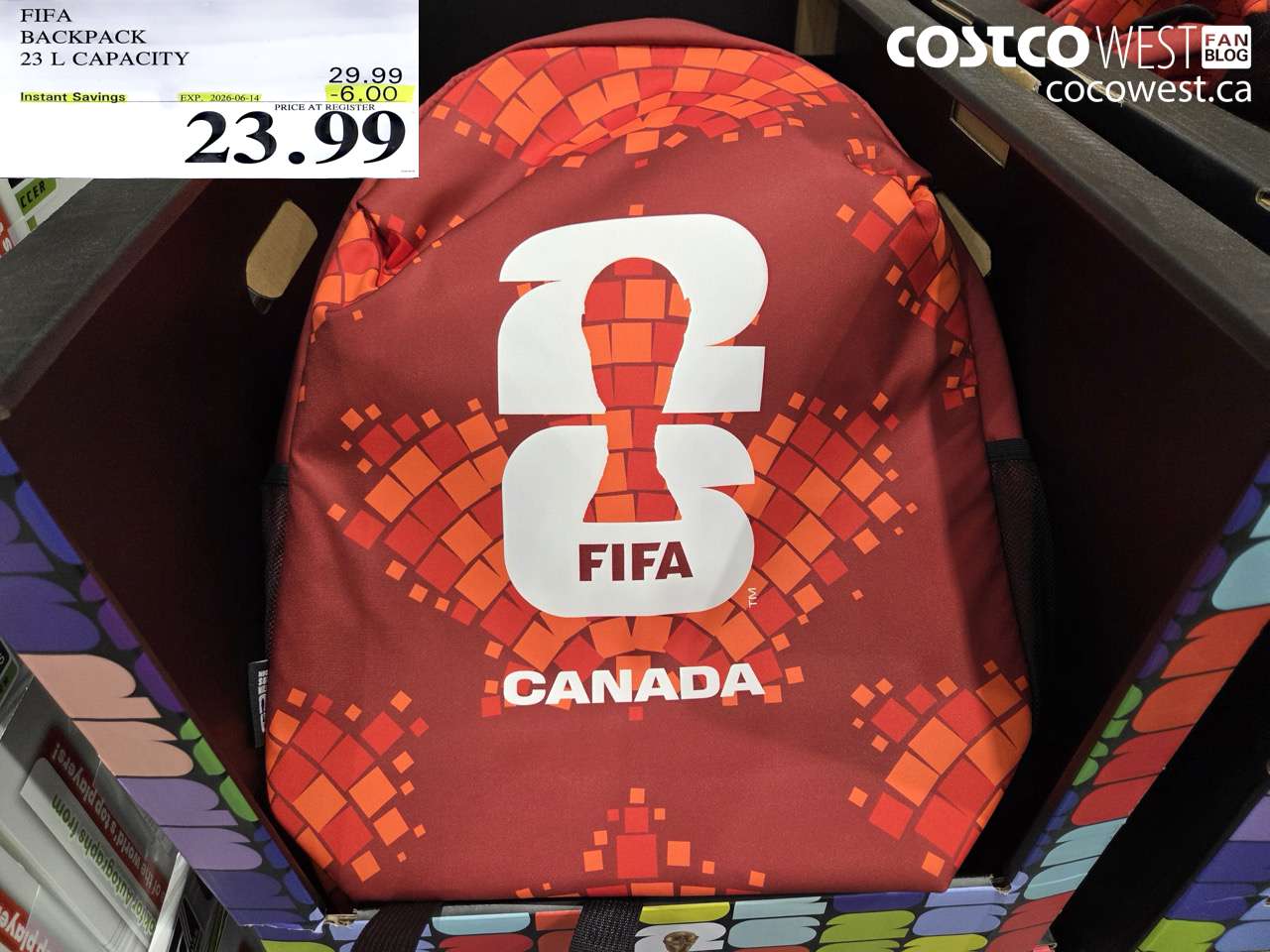 1986061 FIFA BACKPACK 23 L CAPACITY ($6.00 INSTANT SAVINGS EXPIRES ON 2026-06-14) $23.99