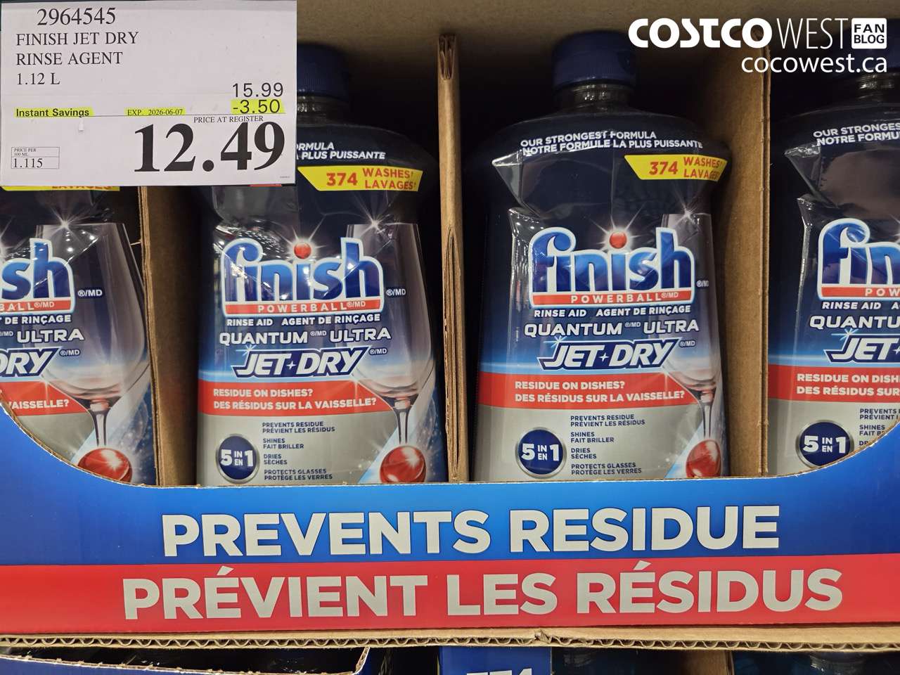 2964545 FINISH JET DRY RINSE AGENT 1.12 L ($3.50 INSTANT SAVINGS EXPIRES ON 2026-06-07) $12.49
