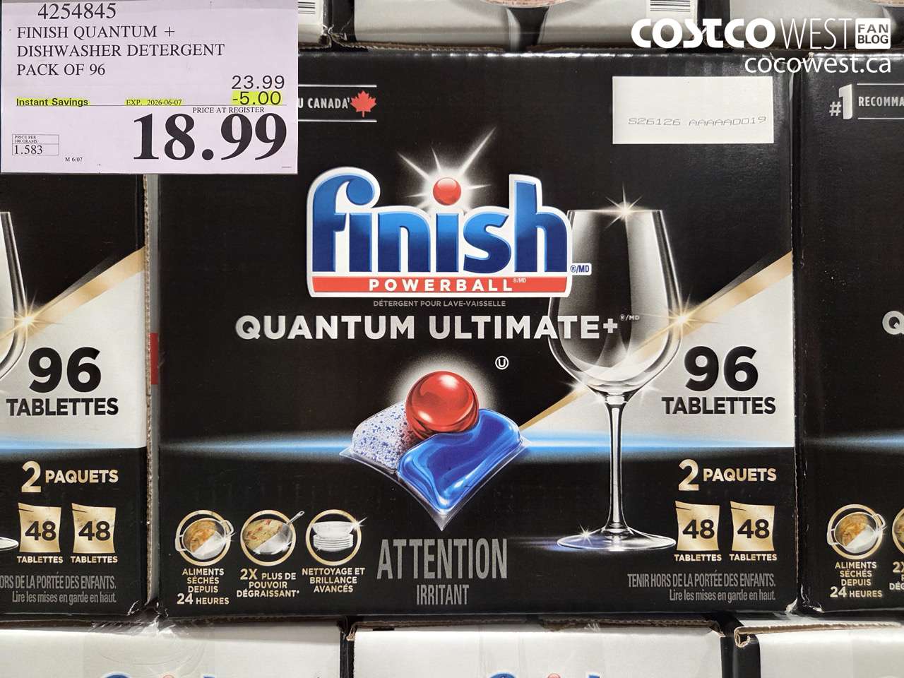 4254845 FINISH QUANTUM + DISHWASHER DETERGENT PACK OF 96 ($5.00 INSTANT SAVINGS EXPIRES ON 2026-06-07) $18.99