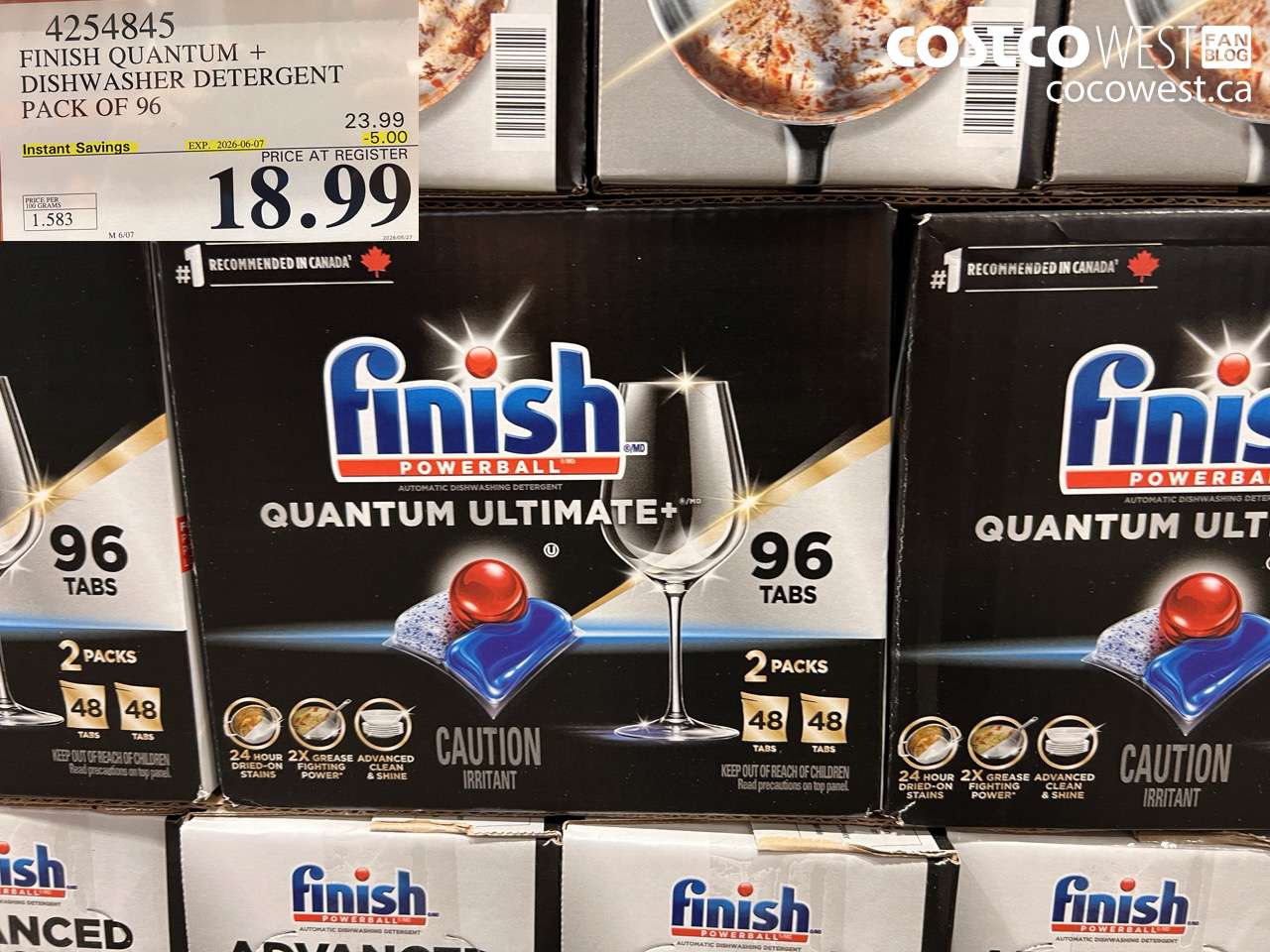 4254845 FINISH QUANTUM + DISHWASHER DETERGENT PACK OF 96 ($5.00 INSTANT SAVINGS EXPIRES ON 2026-06-07) $18.99