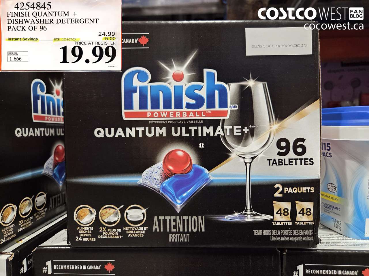4254845 FINISH QUANTUM + DISHWASHER DETERGENT PACK OF 96 ($5.00 INSTANT SAVINGS EXPIRES ON 2026-07-05) $19.99