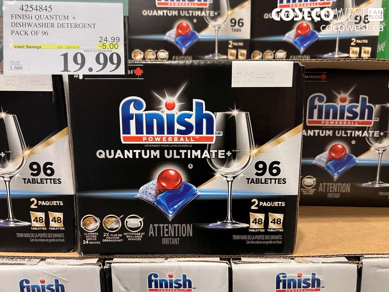 4254845 FINISH QUANTUM + DISHWASHER DETERGENT PACK OF 96 ($5.00 INSTANT SAVINGS EXPIRES ON 2026-07-05) $19.99