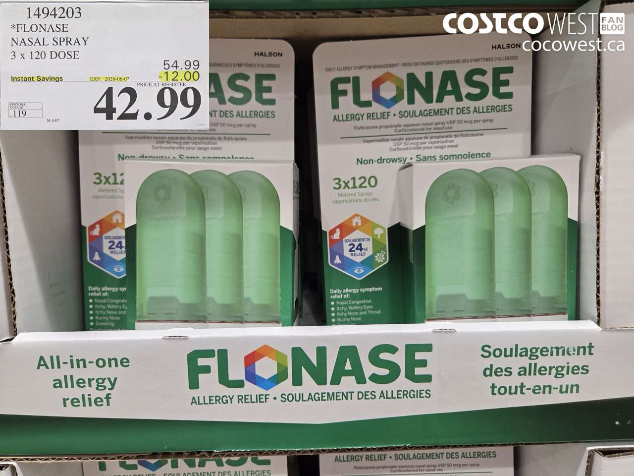 1494203 FLONASE NASAL SPRAY 3 X 120 DOSE ($12.00 INSTANT SAVINGS EXPIRES ON 2026-06-07) $42.99