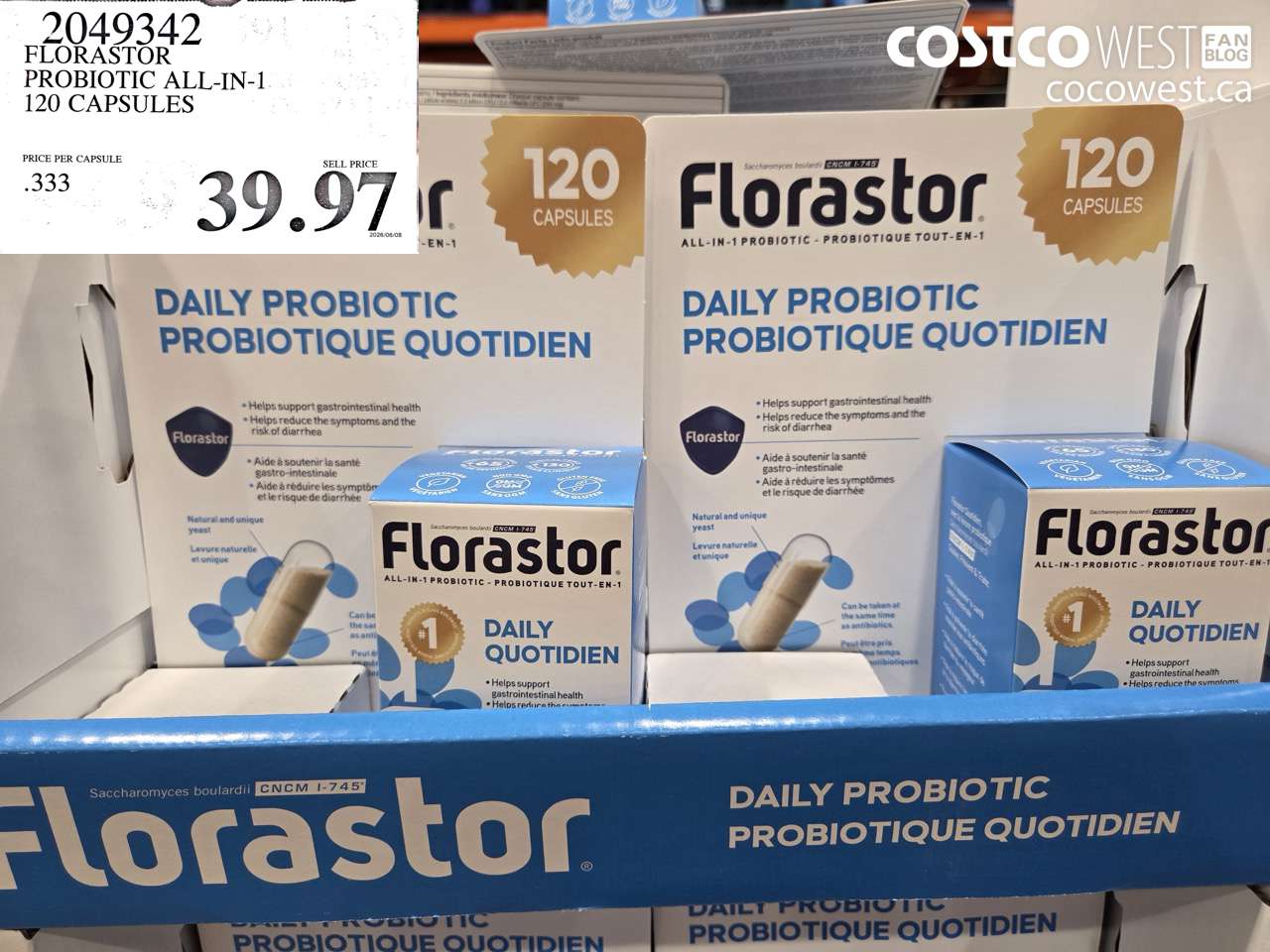 2049342 FLORASTOR PROBIOTIC ALL-IN-1 120 CAPSULES $39.97