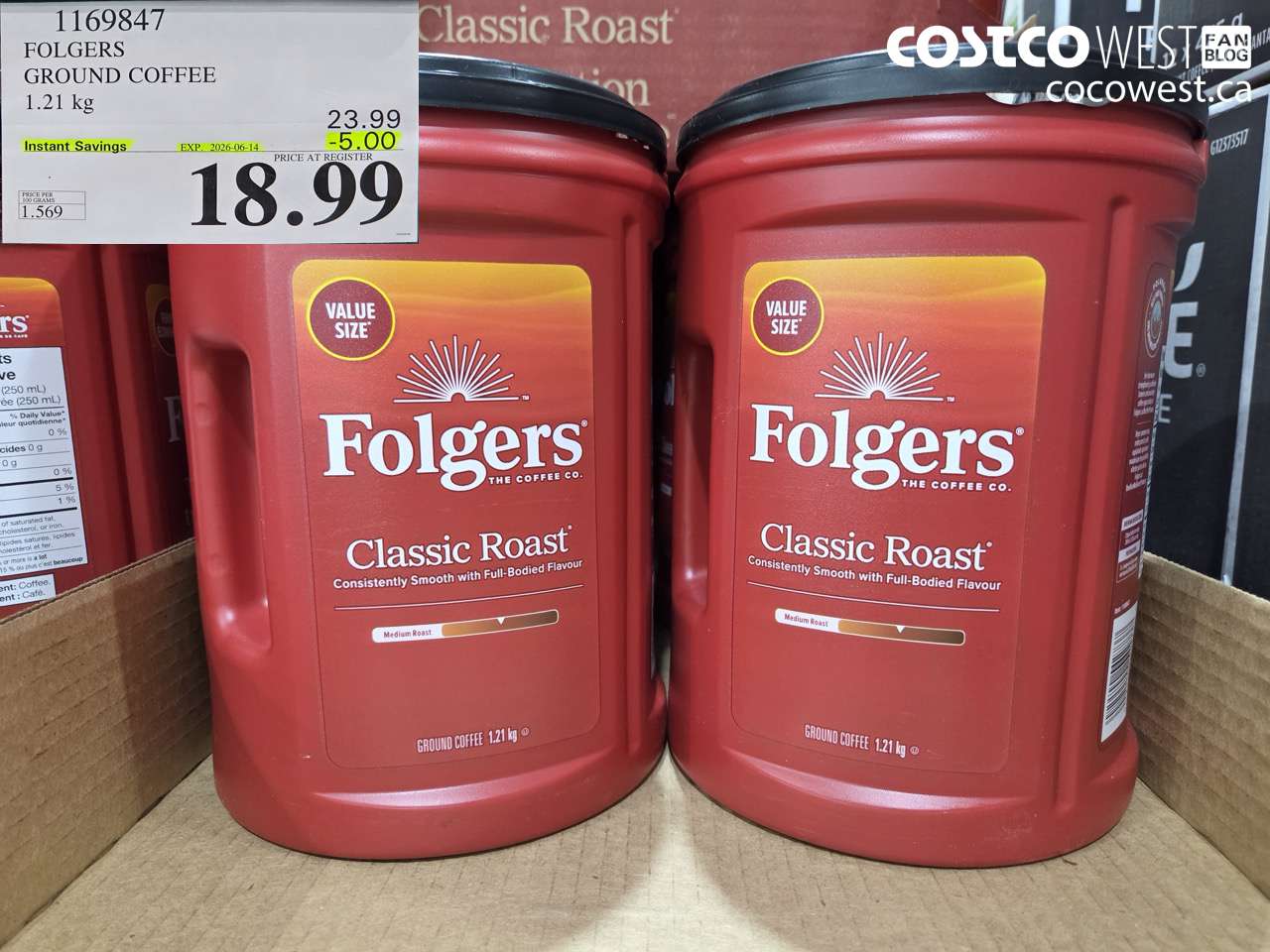 1169847 FOLGERS GROUND COFFEE 1.21 KG ($5.00 INSTANT SAVINGS EXPIRES ON 2026-06-14) $18.99