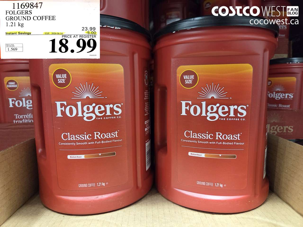 1169847 FOLGERS GROUND COFFEE 1.21 KG ($5.00 INSTANT SAVINGS EXPIRES ON 2026-06-14) $18.99