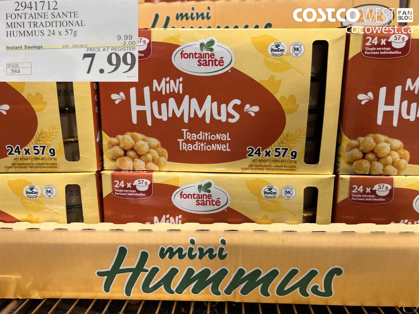 2941712 FONTAINE SANTE MINI TRADITIONAL HUMMUS 24 X 57G ($2.00 INSTANT SAVINGS EXPIRES ON 2026-06-21) $7.99