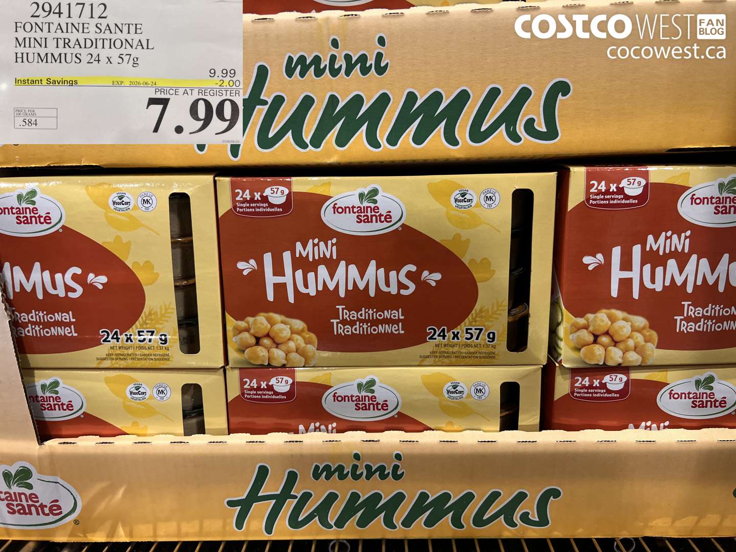 2941712 FONTAINE SANTE MINI TRADITIONAL HUMMUS 24 X 57G ($2.00 INSTANT SAVINGS EXPIRES ON 2026-06-24) $7.99