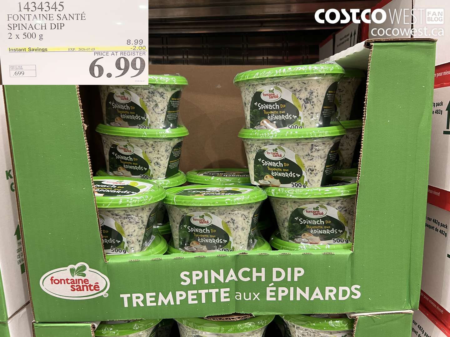 1434345 FONTAINE SANTÉ SPINACH DIP 2 X 500 G ($2.00 INSTANT SAVINGS EXPIRES ON 2026-07-05) $6.99