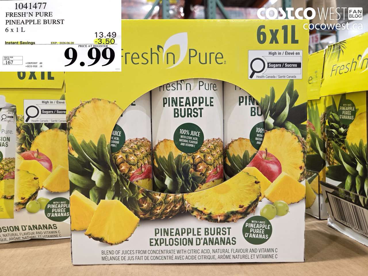1041477 FRESH'N PURE PINEAPPLE BURST 6 X 1 L ($3.50 INSTANT SAVINGS EXPIRES ON 2026-06-28) $9.99