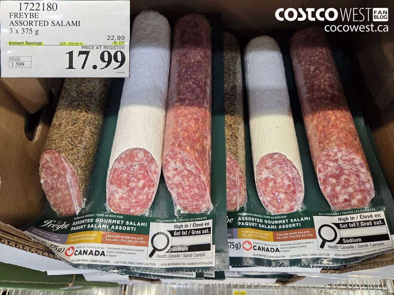 1722180 FREYBE ASSORTED SALAMI 3 X 375 G ($5.00 INSTANT SAVINGS EXPIRES ON 2026-06-14) $17.99